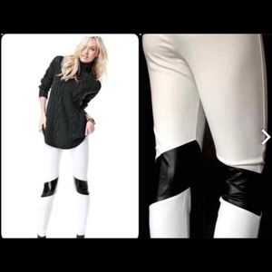 Victoria Secret White Ponte Racer Leggings Stretch Pants Faux Leather Pants NWT
